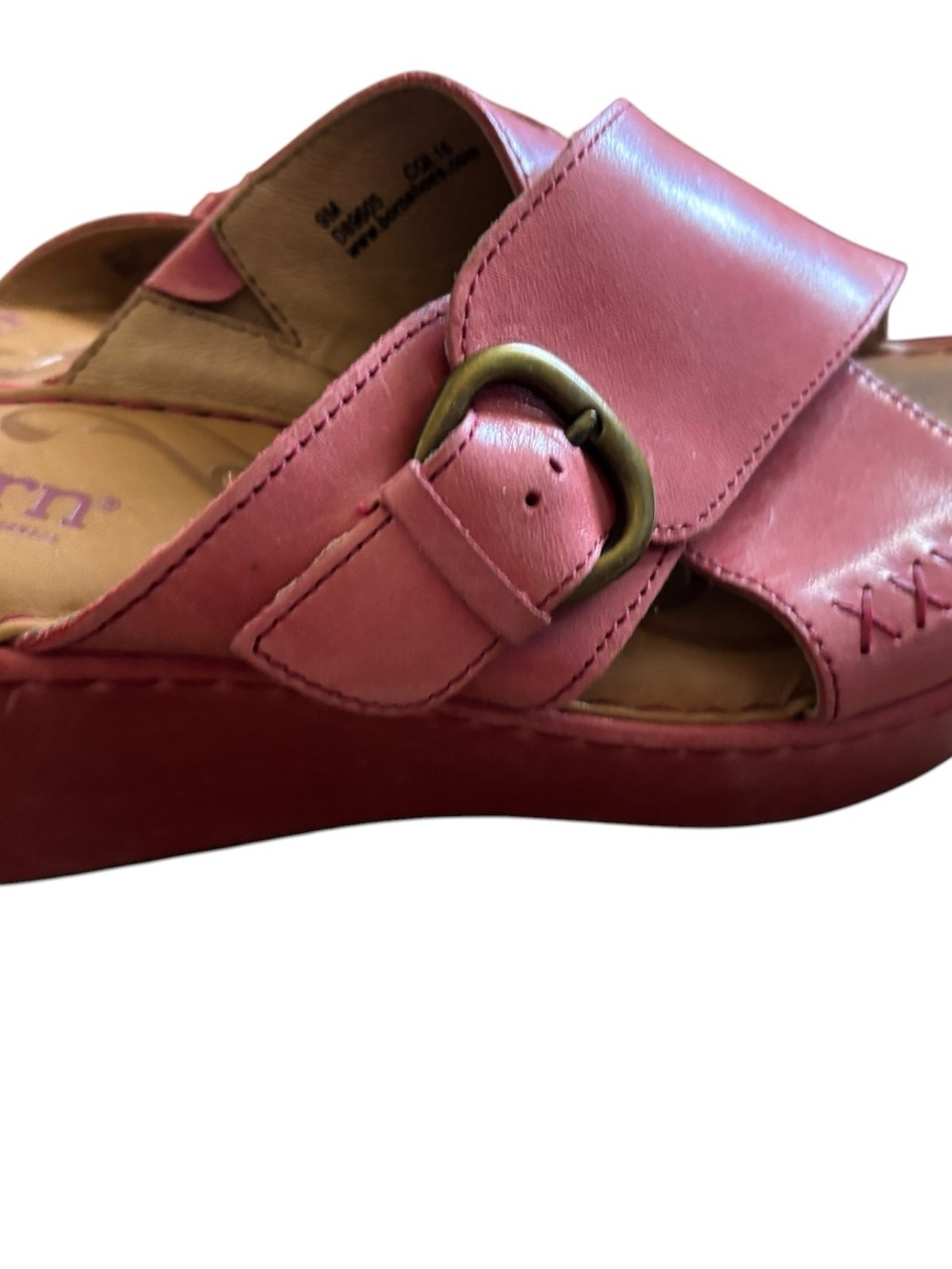 Born Pink Leather Crisscross Slide Mules with Buckle - Picture 4 of 13